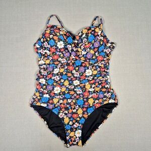 Halcurt Floral One Piece Swimsuit Ruched Tummy Control XL 16-18 NWT